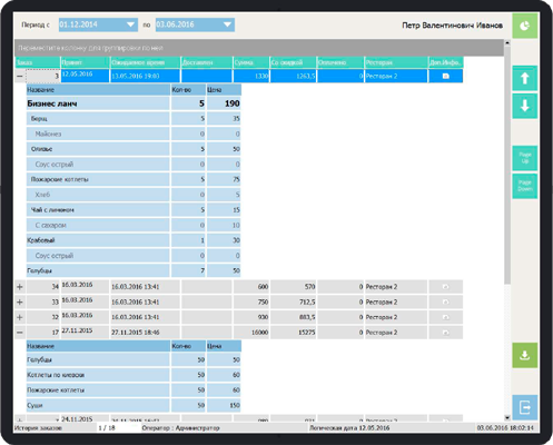 Оператор может быстро найти в истории предыдущий заказ и сформировать новый на его основе